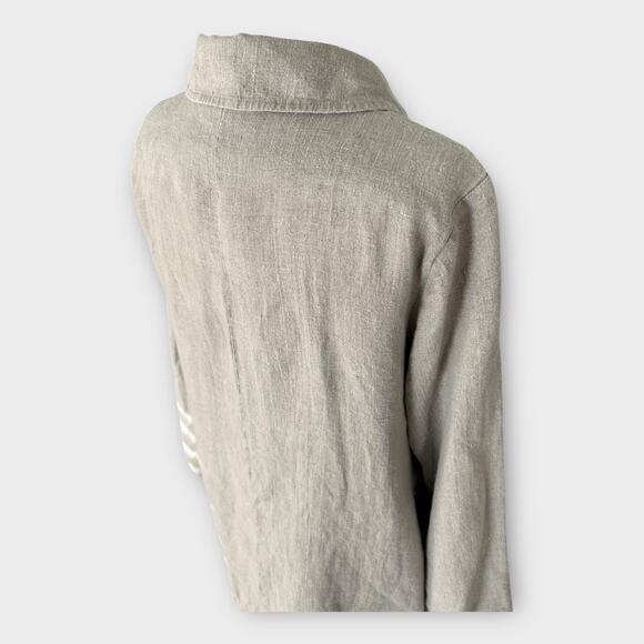 FLAX Long Linen Jacket Duster Natural Beige Women's Small Minimalist Lagenlook - Picture 7 of 12